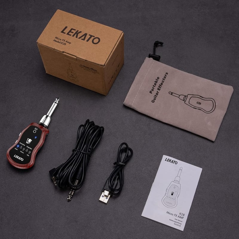 LEKATO Gitár Fejhallgató Erősítő - Bluetooth-os Zsebméretű Gitárerősítő 5 Beépített Effekttel, Újratölthető, Elektromos és Akusztikus