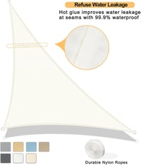 AXT SHADE vízálló, UV-védett, krémszínű háromszög napvitorla 4x4x5,65m - teraszra, erkélyre, kertbe 2