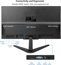 ZFTVNIE 22" Full HD Monitor 1080P - 75Hz Számítógép Kijelző HDMI/VGA Csatlakozással, Beépített Hangszórókkal, Fekete 4