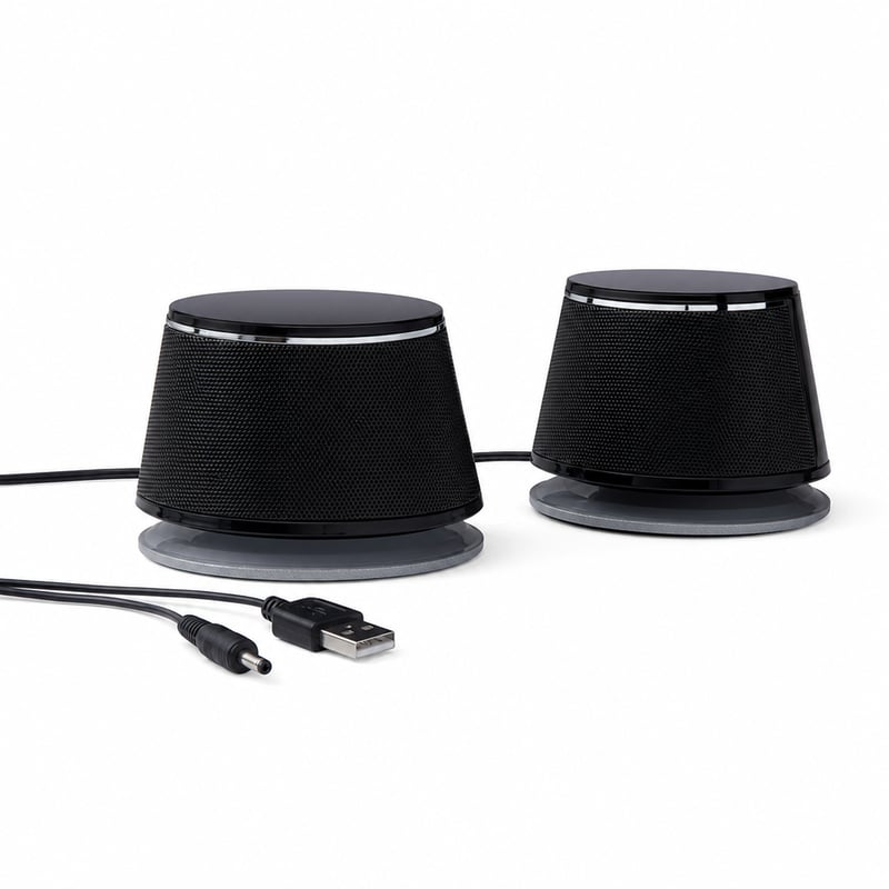 AmazonBasics Sztereó 2.0 PC Hangszóró Pár, 3,5 mm-es AUX bemenet, USB — hibás, alkatrésznek: elvágott kábel (állapot: lásd a 2. képet)