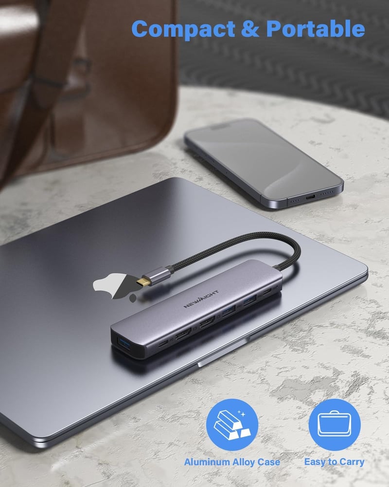 Newmight 7 az 1-ben USB-C Dokkoló Állomás Kettős Monitor Támogatással - 2 HDMI, 3 USB 3.0, 100W PD - Dell, HP, iPhone 15 Kompatibilis