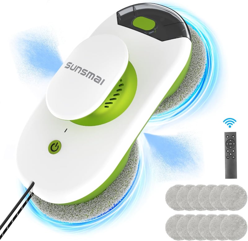 SUNSMAI S60-1A Mini Zöld Ablaktisztító Robot Kettős Permetezővel, 3800Pa Erős Tapadás, Elektromos Automata Ablaktisztító Vízpermetező Funkci