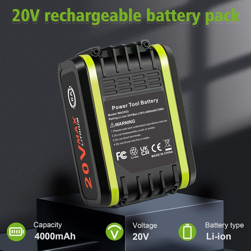 ASUNCELL 20V 4.0Ah Li-Ion Akkumulátor Csomag (2db) - Worx Elektromos és Kerti Szerszámokhoz - Kompatibilis WA3553 WA3551.1 WA3572 Modellekke