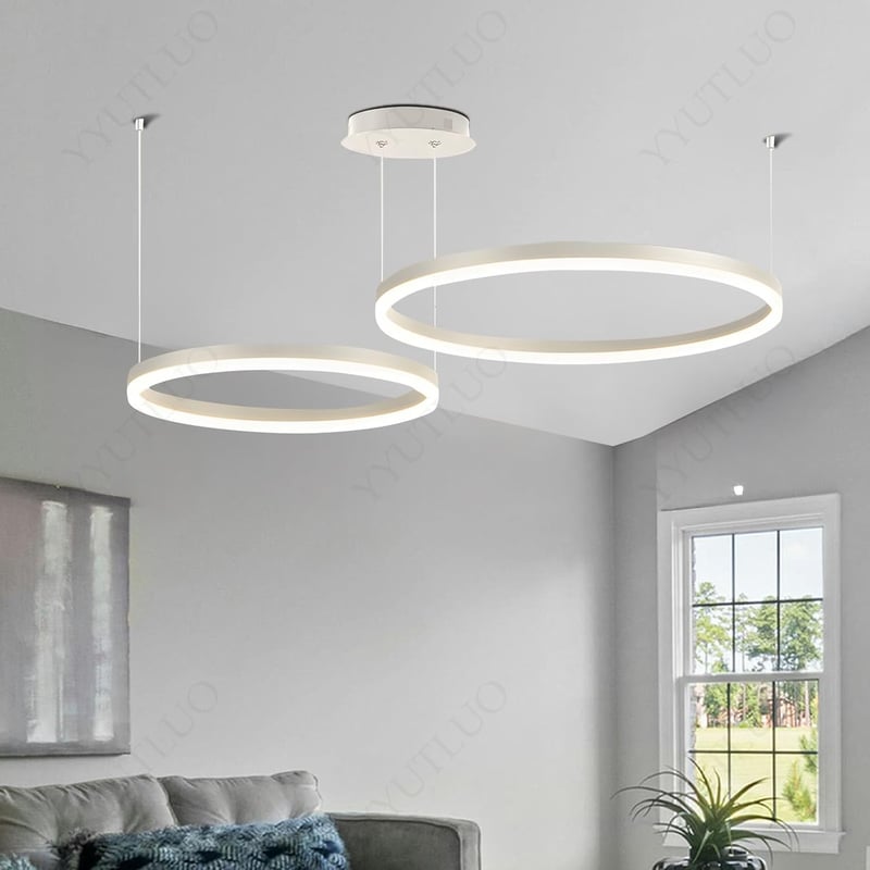 YYUTLUO Modern LED Csillár - 2 Fehér-Arany Gyűrű (40+60cm, 40W) - Távirányítós Fényerőszabályzós Függőlámpa Nappaliba - Minimalista Mennyeze