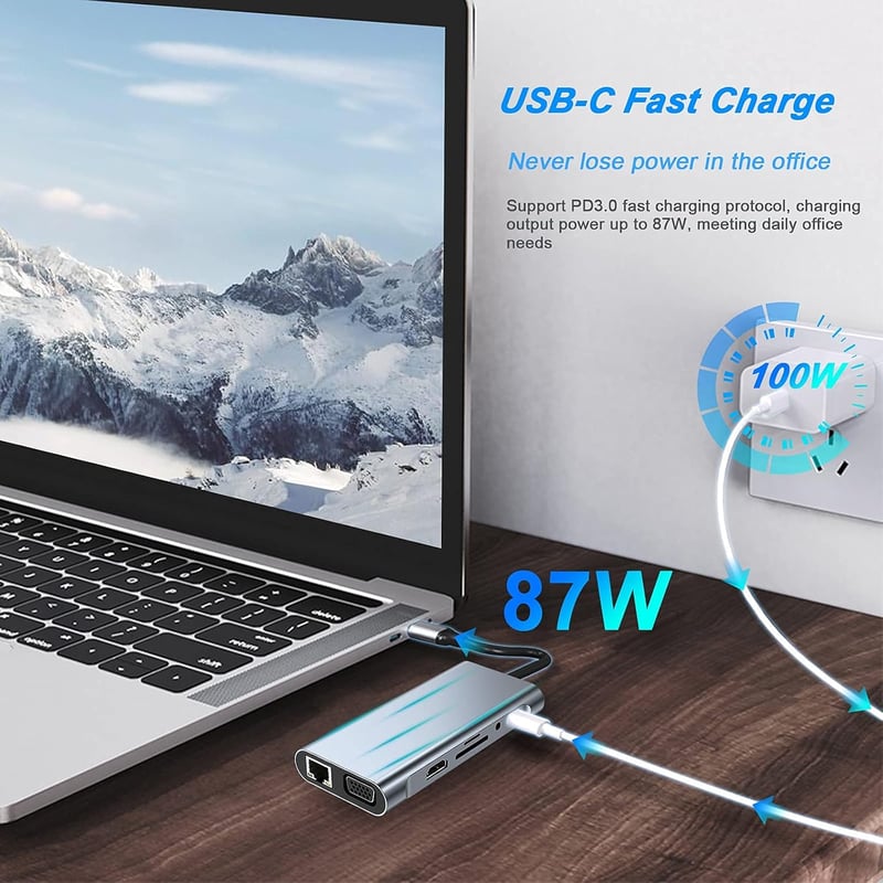 11 az 1-ben USB-C Hub MacBookhoz: 4K HDMI, VGA, Ethernet, Kártyaolvasó