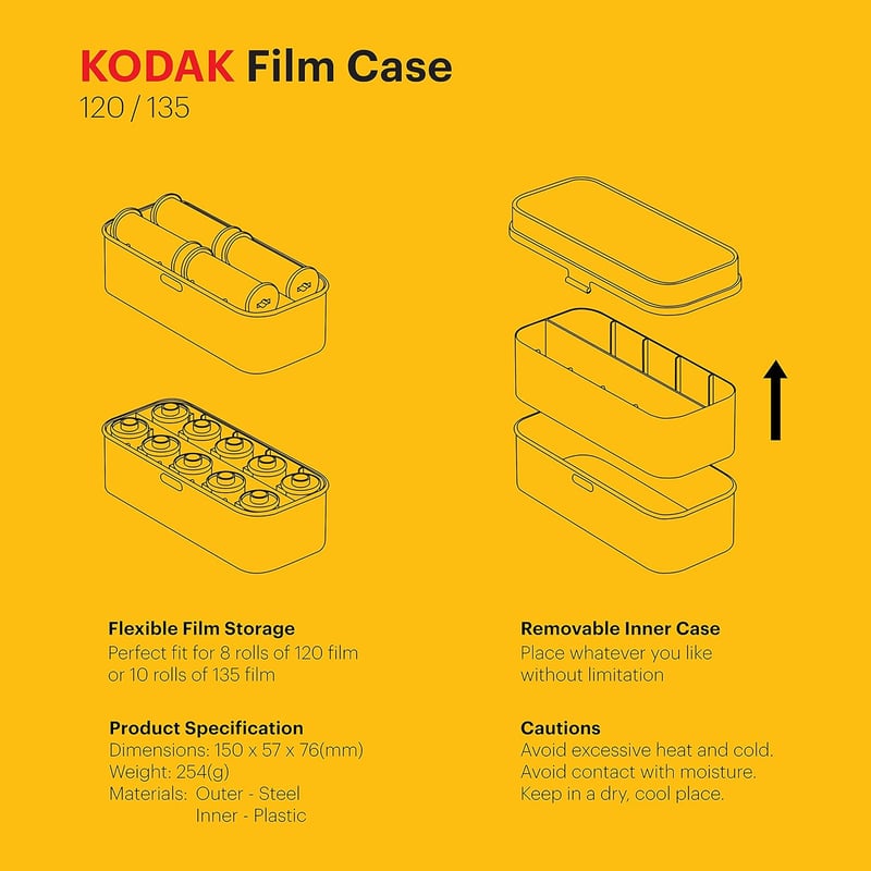 Kodak retro acél filmtároló doboz 120/135 tekercsekhez, fekete