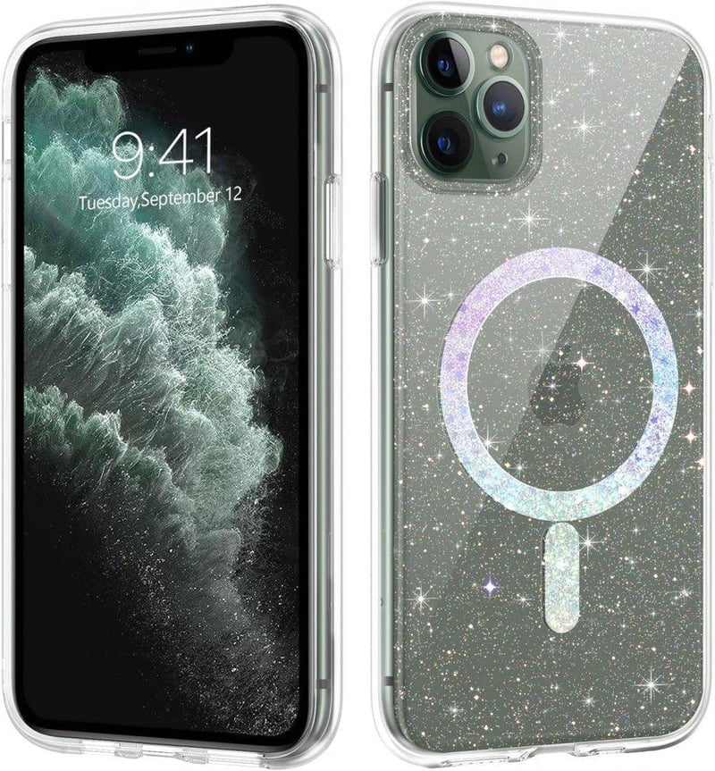 iPhone 11 Pro Max Átlátszó Glitteres MagSafe Tok - Csillogó Szilikon Védőburkolat