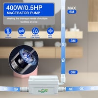 HOCANFLO 400W Szennyvízszivattyú - Réz Tekercselésű Csendes Emelőberendezés Zuhanyzóhoz, WC-hez, Mosogatóhoz és Kádhoz - 6000 L/óra Teljesít 3