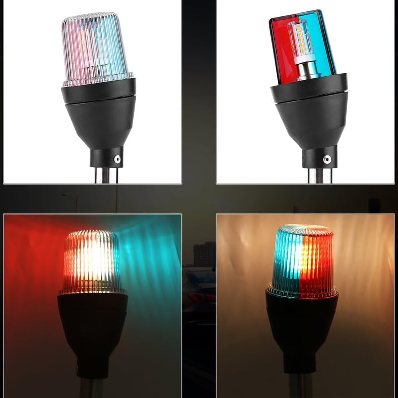 Keenso 12V LED hajózási jelzőfény, állítható talppal - piros/fehér/zöld