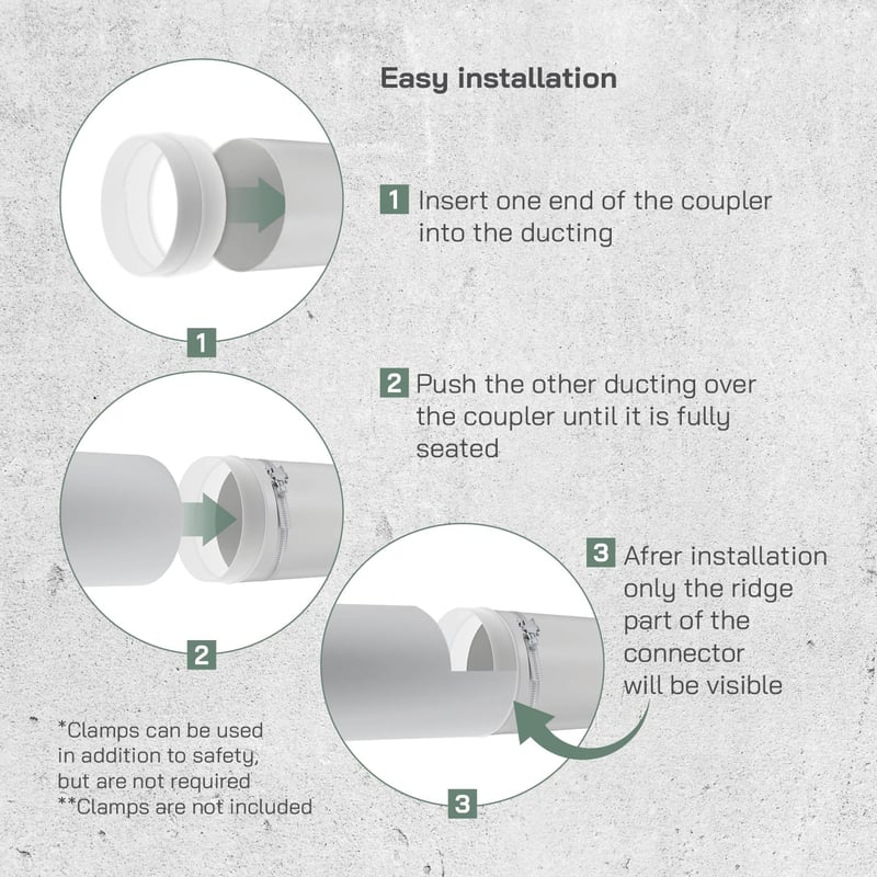 Vent Systems Ø150mm Kerek Csőcsatlakozó Szett - 2 db Műanyag Összekötő Elem Egyenes és Flexibilis Csövekhez, Szellőztető Rendszerekhez, Fehé