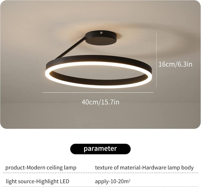 minifair Modern LED Mennyezeti Lámpa - Fekete Kör Alakú Dizájn, 21W, 3000K Meleg Fehér, Érintőképernyős, Konyha, Hálószoba, Nappali Világítá
