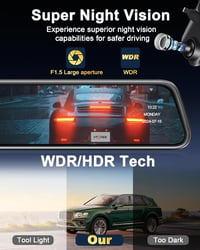 Vtopek 4K Autós Menetrögzítő 12" IPS Érintőképernyővel - Tükör Dashcam WiFi, 64GB, 1080P Tolatókamera, Éjjellátó, G-szenzor 5