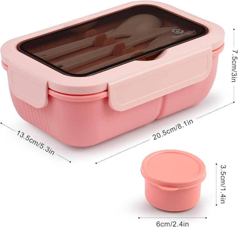 Sinnsally Rózsaszín Bento Doboz 1250ml - Hordozható Ebédtároló Evőeszközzel