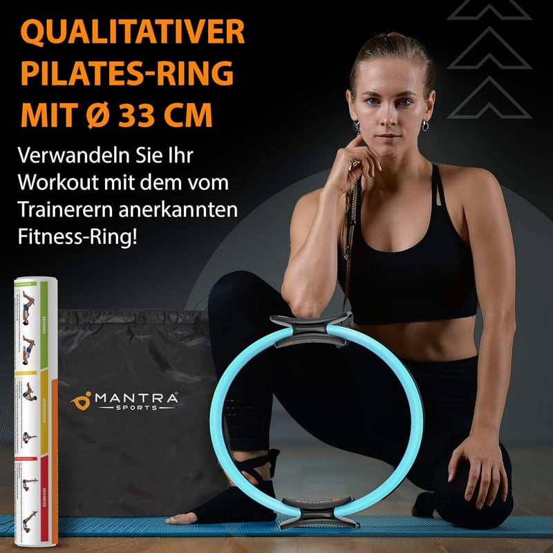 MANTRA SPORTS Pilates Gyűrű 33cm - Otthoni Fitness Eszköz Medence- és Combizom Erősítéshez - Türkiz Edzőgyűrű Férfiaknak és Nőknek Hordozhat