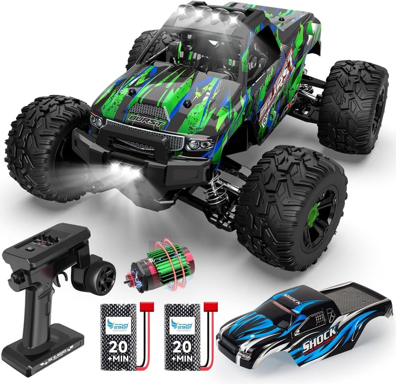 RC Távirányítós Autó 1:14 Méretarány, 75+ km/h Sebesség, 4WD Terepjáró, 2 Akkumulátor, 7 LED Fény, 2.4GHz Összkerékhajtás, 8-