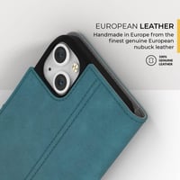 iPhone 14 Türkizkék Bőr Pénztárcatáska Kártyatartóval és Állvánnyal 3