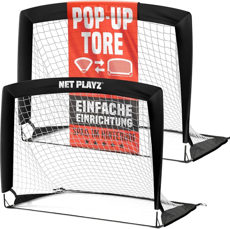 NET PLAYZ Összecsukható Focikapu Szett - 2 db Hordozható Pop-Up Futballkapu, 120 x 90 x 90 cm, Fekete, Üvegszálas Keret, Gyerekeknek és Feln