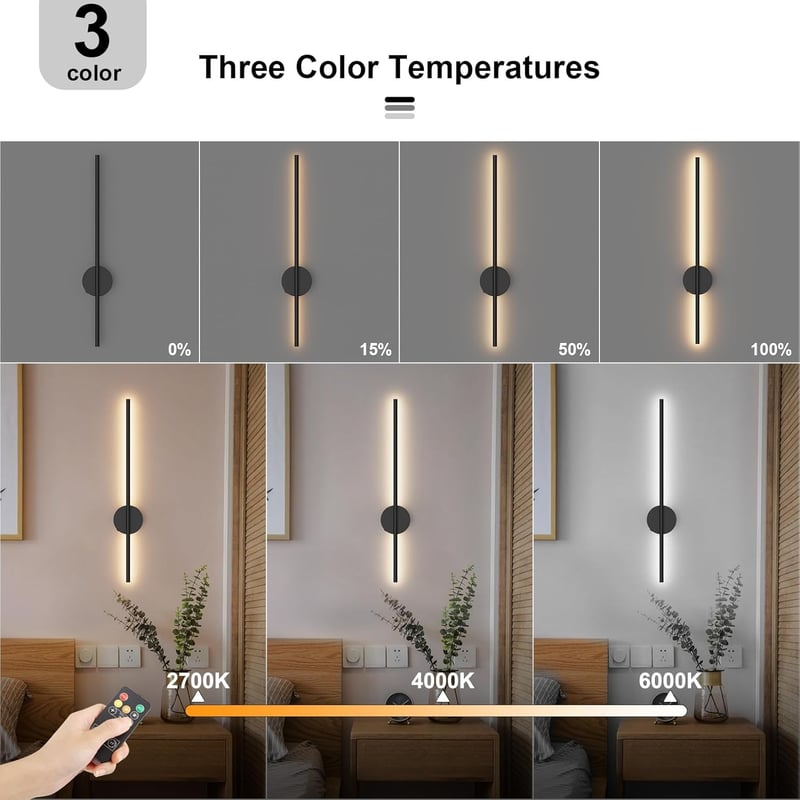 Aipsun Akkumulátoros Fali Lámpa 10000 mAh - 80 cm Távirányítós LED Világítás Időzítővel, Fényerőszabályzóval, Vezeték Nélküli Modern Fekete 