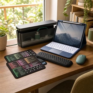 Set za uredski kutak: bežični miš + 2x podloga + oslonac za zglob + kutija za kabele + maska za iPad