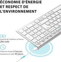 iClever BK10 Bluetooth Billentyűzet - Újratölthető, 3 Eszköz Csatlakoztatás, AZERTY, Ultravékony, Fehér, Mac/iPad/iPhone/PC Kompatibilis 6