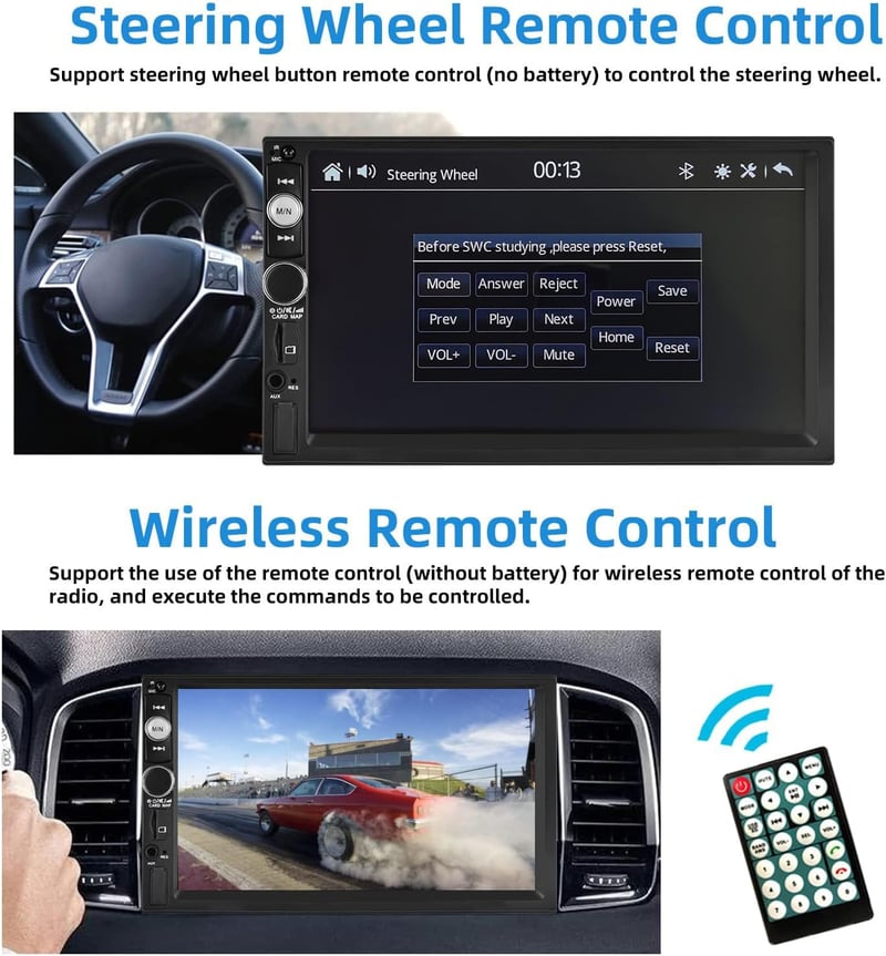 Podofo 2DIN Autórádió 7" Érintőképernyővel - CarPlay és Android Kompatibilis, Bluetooth, Tolatókamera, Kormányvezérlés, FM, USB, Színes Vilá