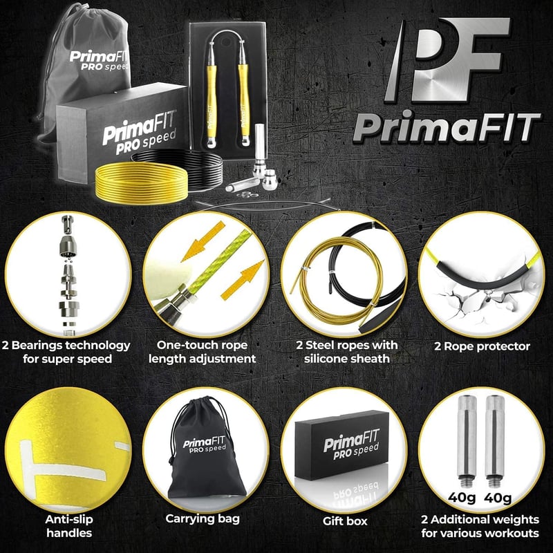 PrimaFIT Pro Speed állítható ugrálókötél - crossfit, boxedzés, fitness, alumínium markolat, tartalék kábellel