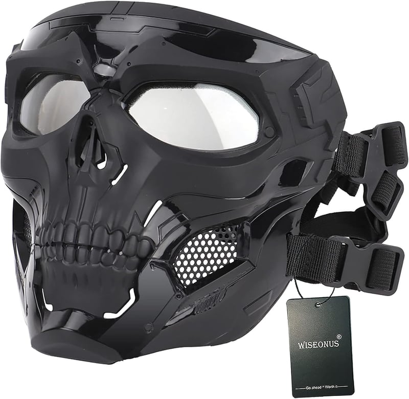 WISEONUS Airsoft Taktikai Koponya Maszk - Teljes Arc Védelem Paintball, Vadászat, CS Játék, Halloween és Cosplay Eseményekhez - Fekete TPU