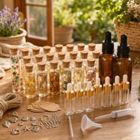 Sada sklenených flakónov: 1× fľaša s korkom + 2×50 ml pipeta + 20×40 ml s korkom + 8×13 ml rozprašovač 1
