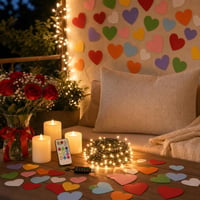 Set decor romantic: 80 inimi + 3 lumânări LED + 10m ghirlandă luminoasă + husă pernă 40x60 cm 1