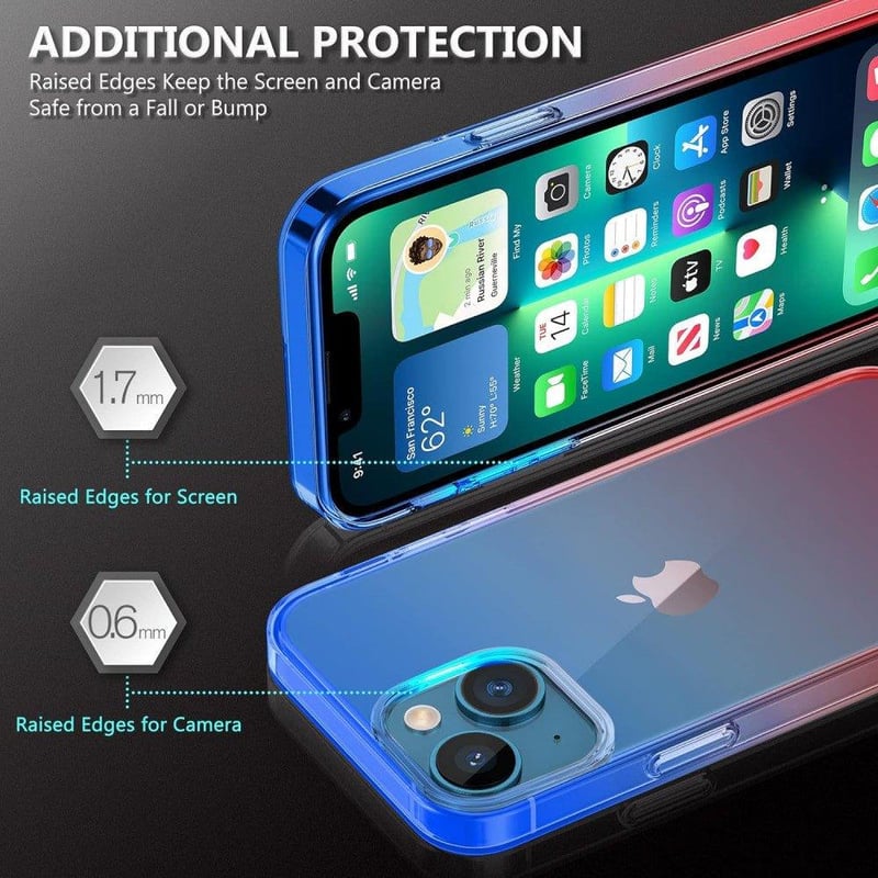 iPhone 13 Mini Kék-Piros Áttetsző Szilikon Tok Beépített Képernyővédővel