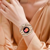VISOOM Boho Bőr Karkötő Samsung Galaxy Watch 7/6/5/4 Órához - 20mm Többrétegű Gyöngyös Szíj Női Okosórához, Khaki Kör Dizájn 4