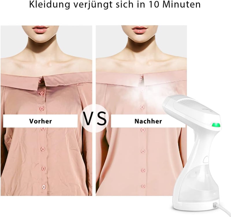 HOMEASY 1500W Kézi Gőzölő - Gyors Felmelegedésű Fehér Ruhagőzölő 280ml Tartállyal