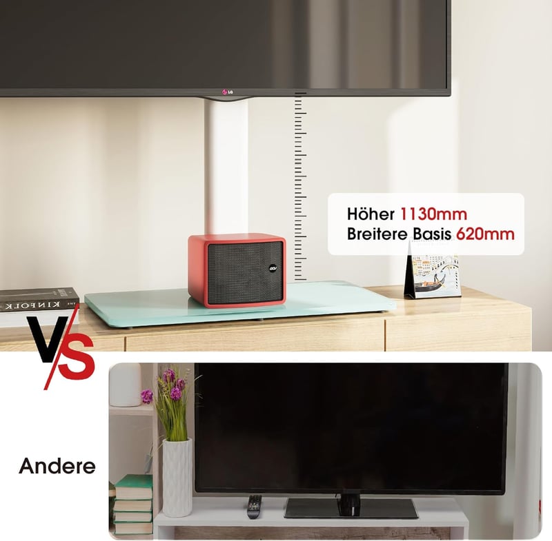 AOKCOS TV Állvány 1130 mm 43-75-85 Colos Televíziókhoz - Dönthető, Forgatható, Állítható Magasságú Univerzális Tartó, VESA 600x400mm, 50kg T