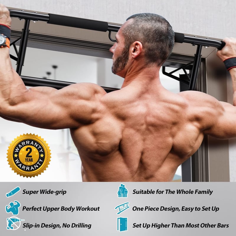 JX FITNESS Ajtókeretbe szerelhető húzódzkodó rúd csúszásmentes fogantyúval - black