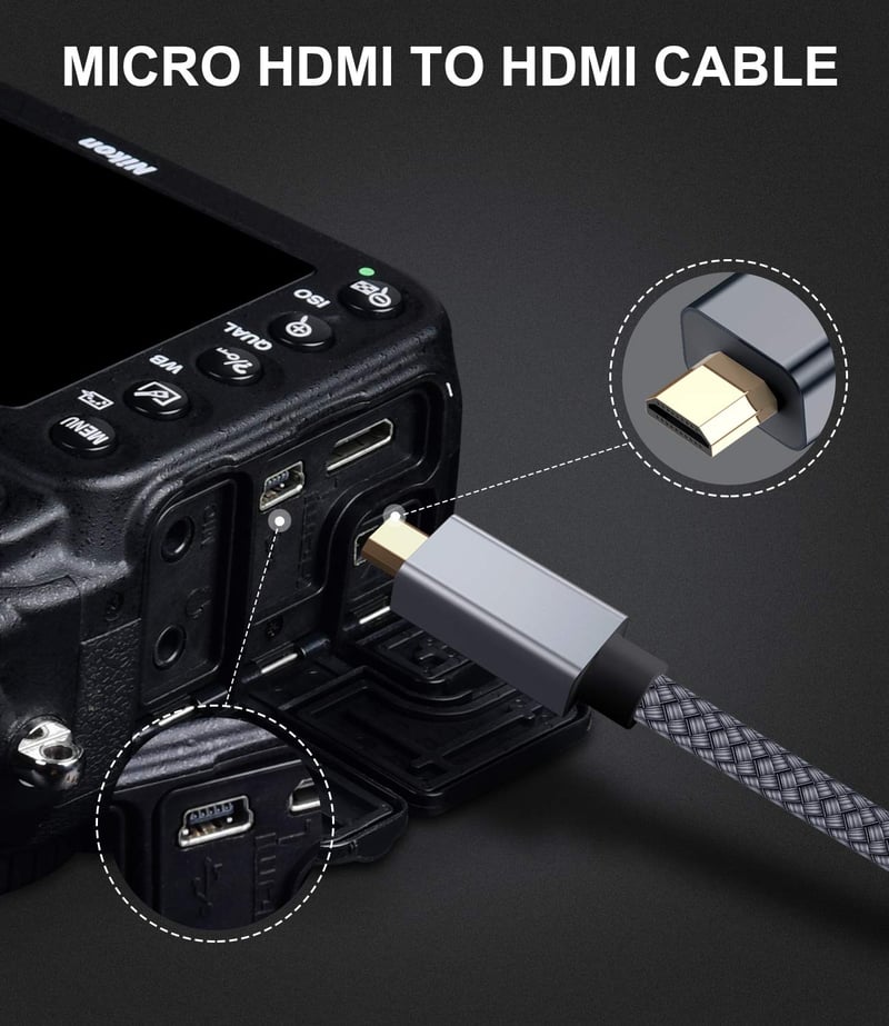 Elebase 3m-es 4K 60Hz Micro HDMI kábel Raspberry Pi, GoPro, Sony, Nikon kamerákhoz