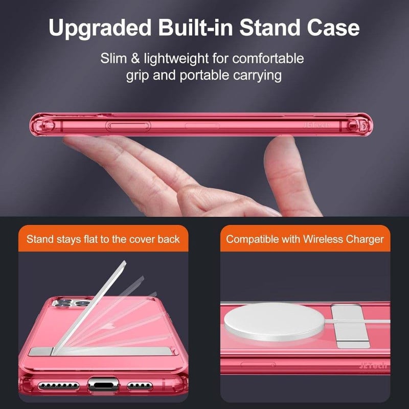 Apple iPhone 11 Pro Max Piros Áttetsző Szilikon Tok Beépített Állvánnyal