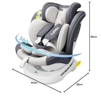 Miophy I-Size 360° Forgatható Gyerekülés, 0-12 éves korig (40-150 cm), Isofix csatlakozással, 5-pontos biztonsági övvel, Szürke 7