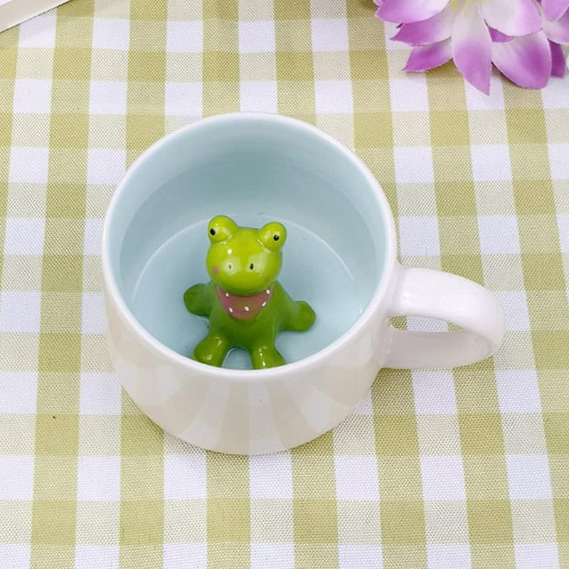 LOZACHE 3D béka alakú vicces kávésbögre 350ml, kézzel készített ajándék - Frog