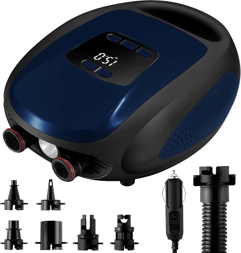 Ruitx Elektromos SUP Pumpa 20PSI - 12V Autós Nagynyomású Levegőpumpa Automata Kikapcsolással Kajakokhoz, Matracokhoz, Vízi Sportokhoz - blue, /