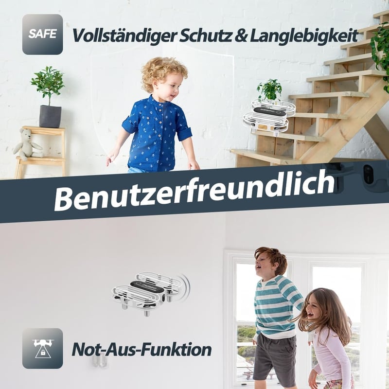 DEERC D11 Mini Drón Gyerekeknek, 2 Akkumulátorral, Dobással Indítható, Propellervédelemmel, 3D Flip, Magasságtartás, 3 Sebességfokozat, RC Q