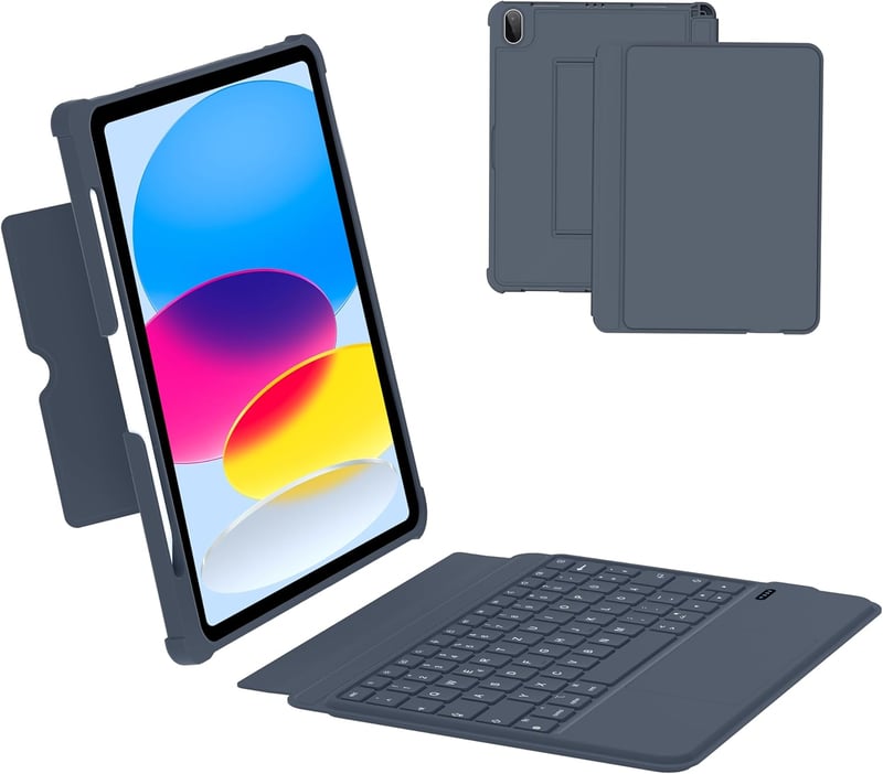 Nuflaz Mágneses Billentyűzet Tok iPad 10. Generációhoz (10.9") és iPad 11" - RGB Háttérvilágítás, Érintőpad, Toll Tartó, Szürke