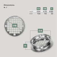 Vent Systems 100 mm Kerek Horganyzott Acél Szellőzőcső Fedél Alumínium Hálóval - Csővég Sapka Szárítóhoz, Fűtéshez, Légkondicionálóhoz - Kül 2