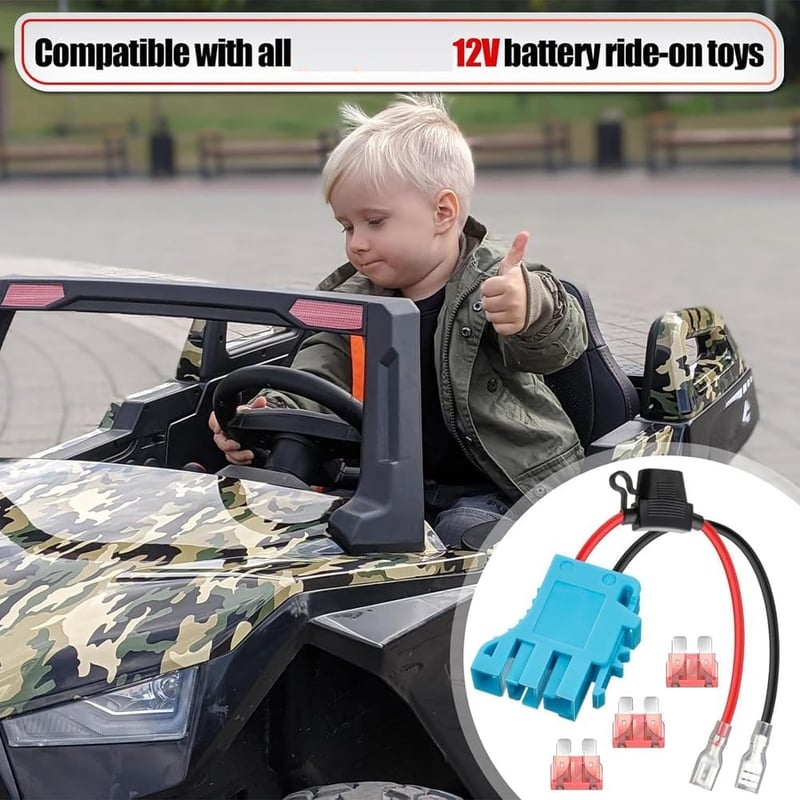 Exogio Kábelköteg Csatlakozó 12V Peg-Perego Járművekhez - 12AWG Vezeték Biztosítékkal, Akkumulátor Adapter Gyerekjárművekhez, Kék