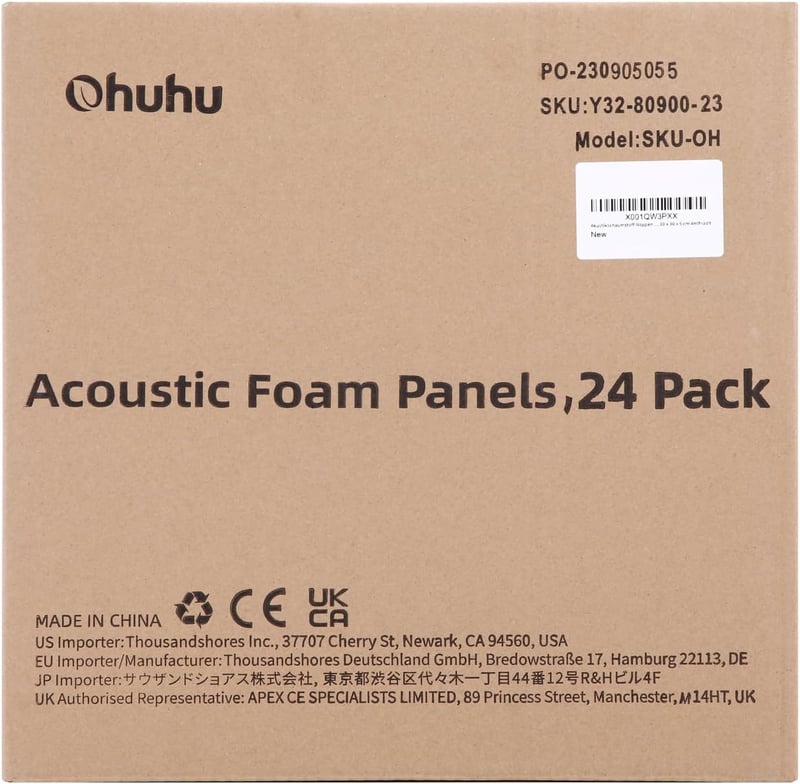 Ohuhu 24 db-os antracit akusztikai habszivacs panel, 30x30x5 cm, stúdiókba