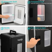 Vasip 15L Mini Hűtőszekrény - Hordozható Hűtő-Fűtő Funkció, 220V/12V, Otthonra, Irodába, Kempingezéshez és Autóba, 2 Polccal, Fekete 4