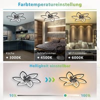 Revneey LED Mennyezeti Ventilátor Lámpával - 66W Szabályozható Fényerő, 3000-6000K, 6 Fejes, Csendes, Fekete, Távirányítós, Nappali és Hálós 4