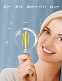 Aigostar E27 LED okos vintage izzó, 6W, G80 gömb, Alexa és Google Home kompatibilis, állítható fényerő 4