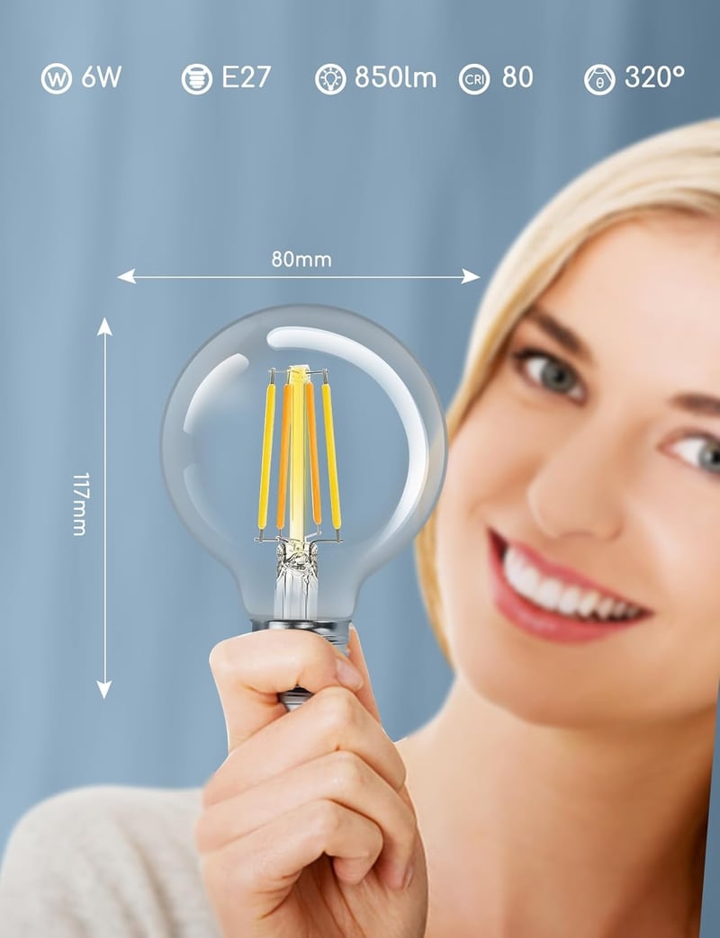 Aigostar E27 LED okos vintage izzó, 6W, G80 gömb, Alexa és Google Home kompatibilis, állítható fényerő