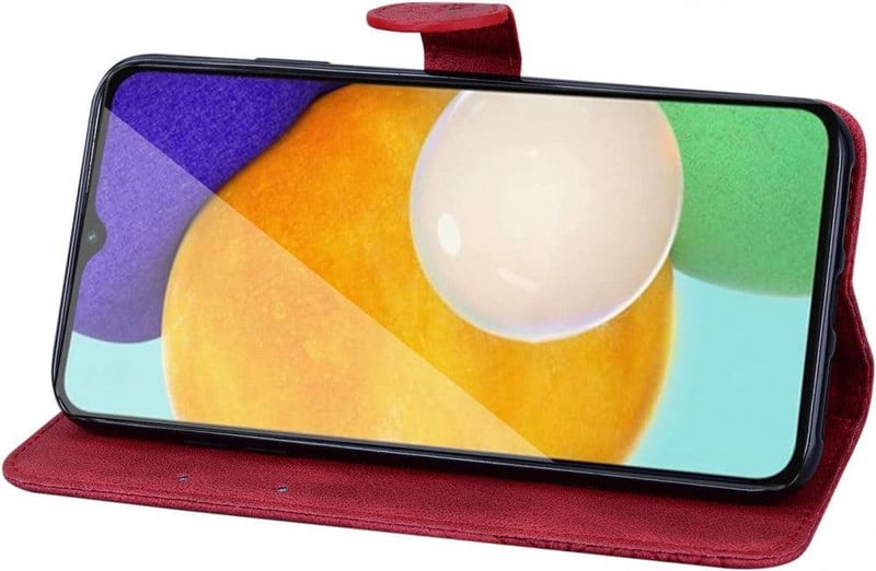 Samsung Galaxy A13 Pillangós Piros Bőrtok Állvánnyal