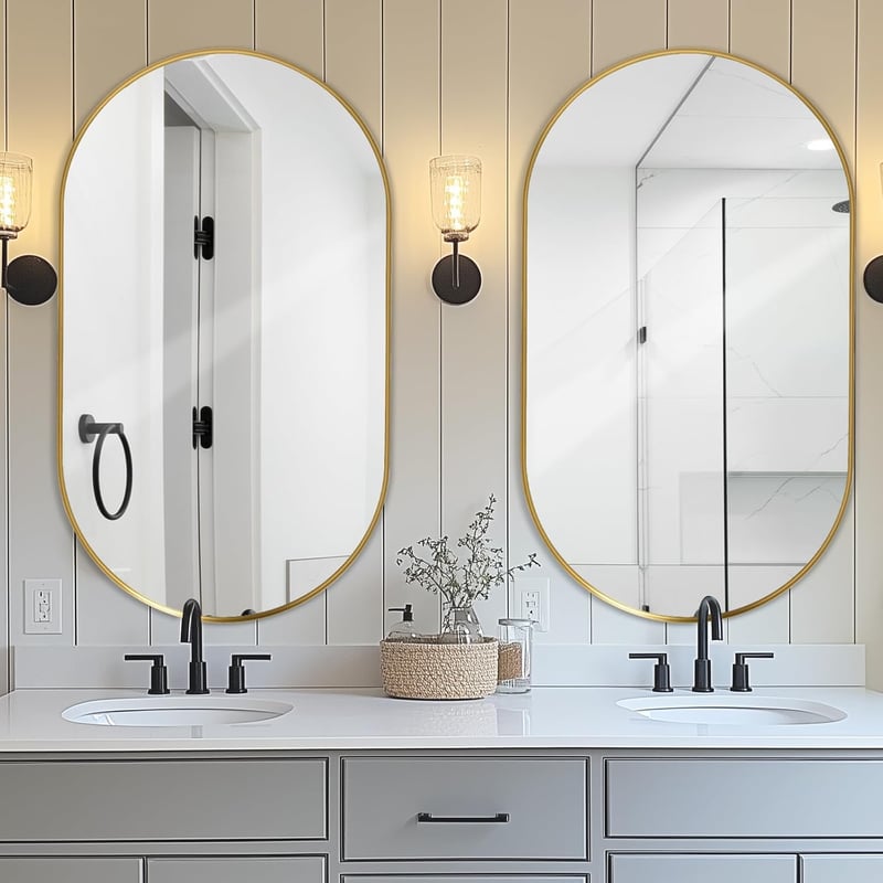 LunaMirror Ovális Fürdőszobai Tükör 60x90 cm - Arany Keretű Fali Tükör Hálószobába, Nappaliba, Előszobába - Modern Dekoratív Dizájn